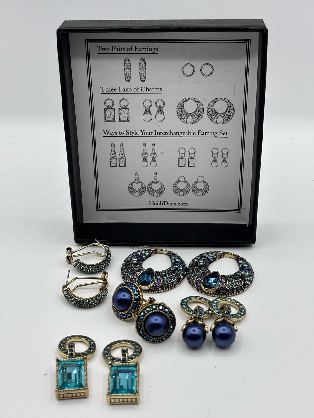 Heidi Daus Sparkling Solution Multi Design Function Earring Set in Blue